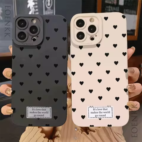 Black Love Heart Phone Case For Samsung Galaxy Note 10 20 Lite Ultra S25 S24 S23 S22 S21 20 Ultra Plus FE 5G Silicone Soft Cover