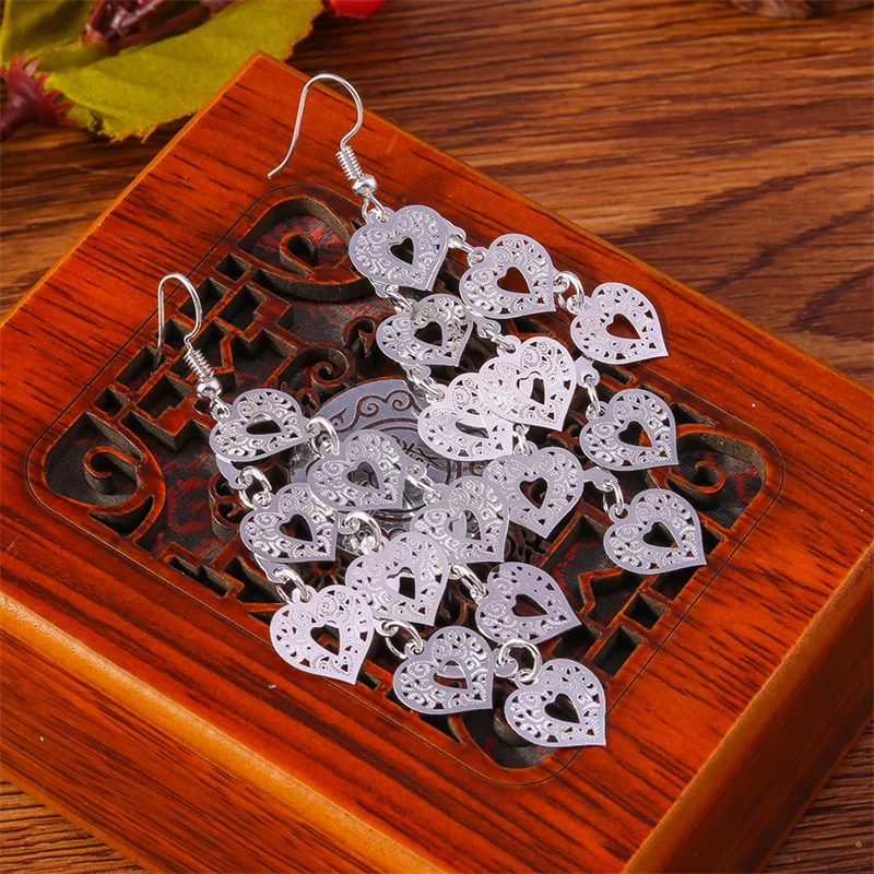 Aihua Fashion Silberfarbene Ohrringe mit Herz-, Blumen- und Schmetterlingsmotiven für Damen, Hochzeits- und Party-Schmuck, Geschenke, Statement-Ohrringe – Detail 7