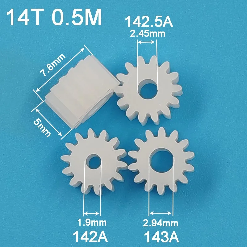 Lot de 14 pièces de moteur à engrenages en plastique POM, 142,5 A, 143A, 14 dents, 2mm (serré), OD 8mm, 0.5