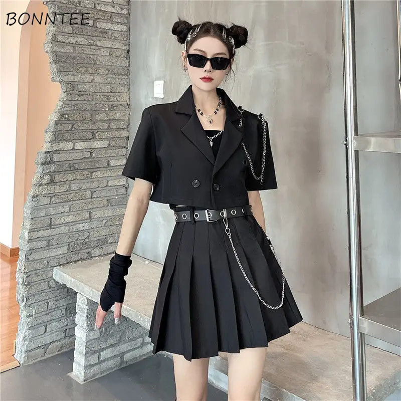 Dress Sets JK Ins Dark Academia Streetwear Cargo Blazer Pleated Skirt 2pcs Outfits Sweet Cool Girls Chic Summer Popular Ulzzang