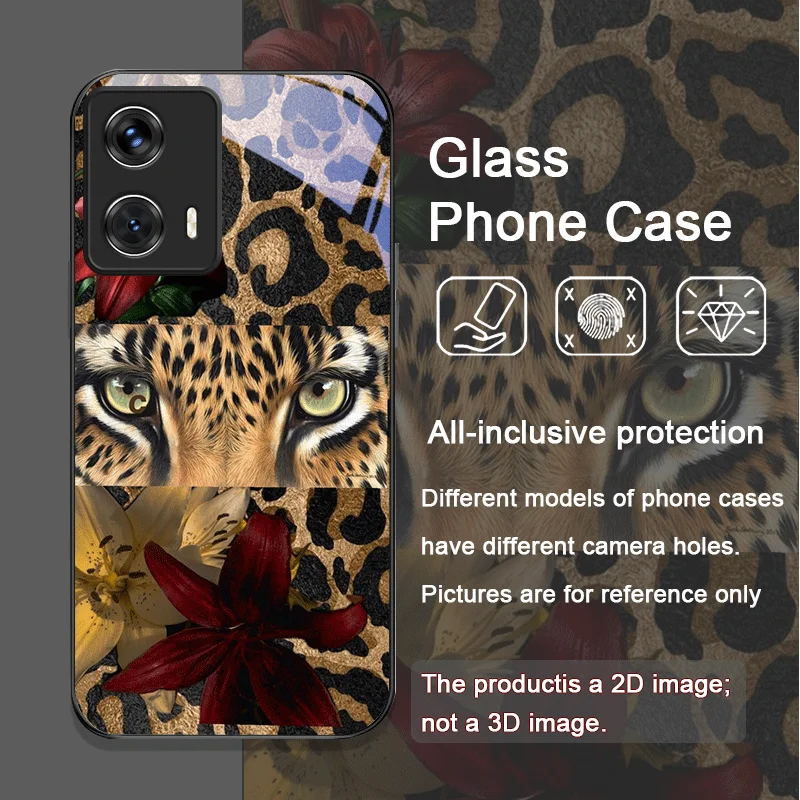 Strawberry Bow Leopard Print Tempered Glass Phone Case for Motorola Moto Edge 50 Fusion 40 Neo 30 Pro G85 G84 G35 G55 G04 Covers view 6