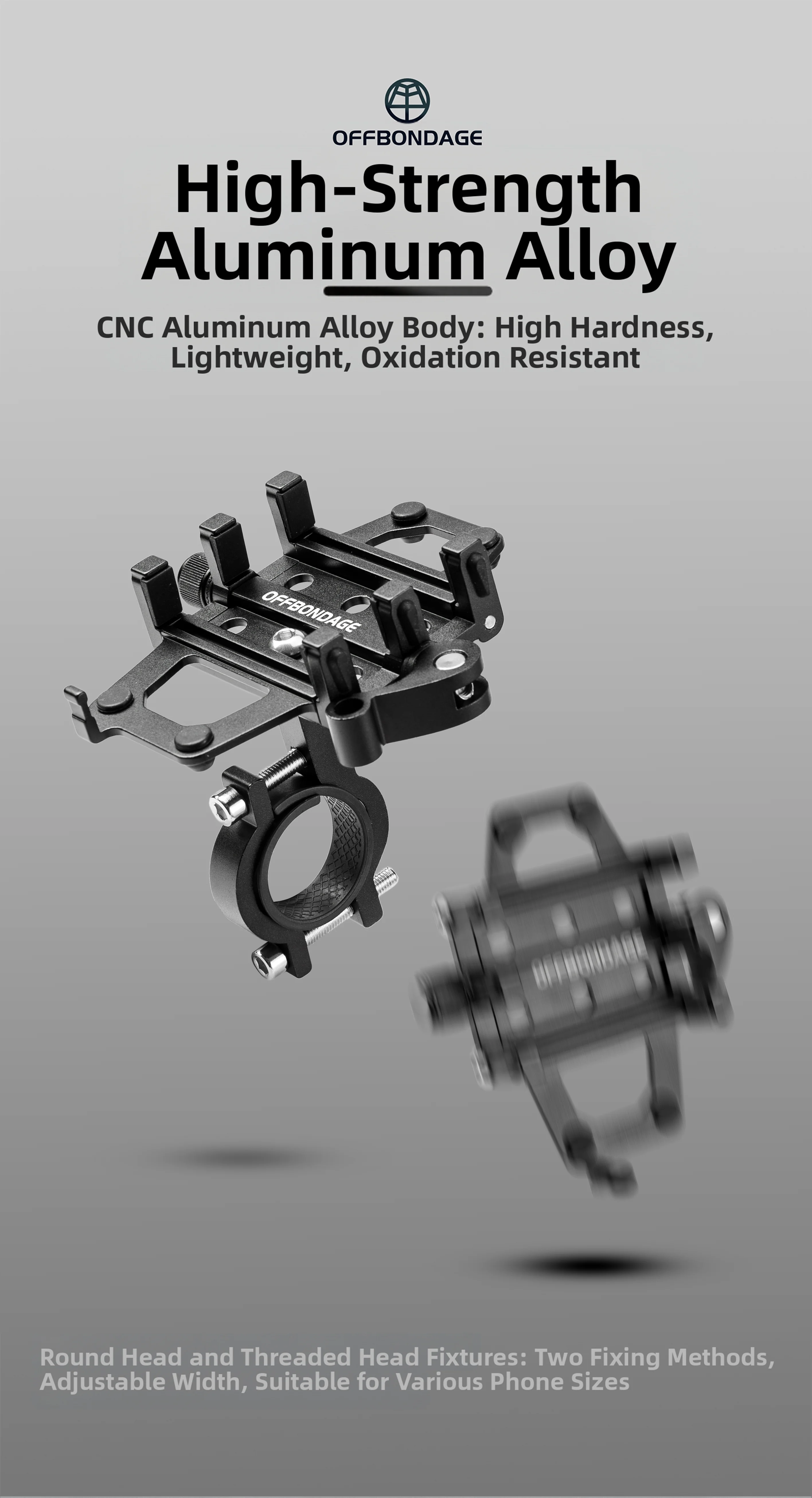 OFBONDAGE Fahrrad-Handyhalterung für MTB und Motorrad, CNC-Aluminium-Legierung Halterung, Rutschfester Fahrradtelefonhalter – Detail 1