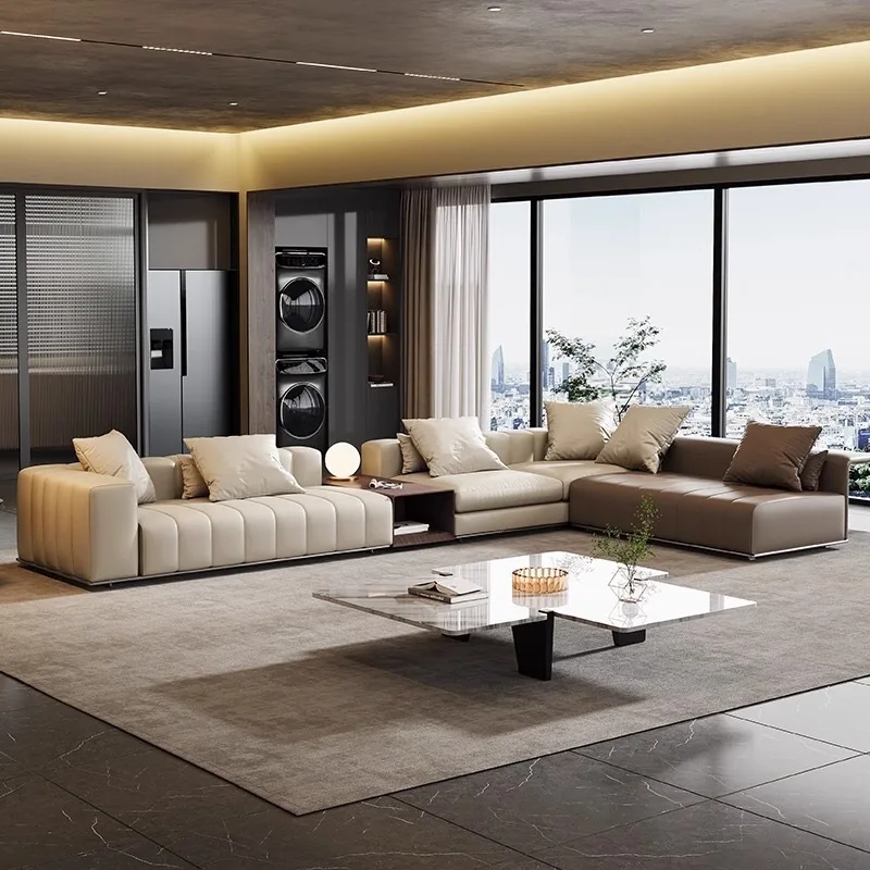 Piano key sofa designer minimalist villa large flat living room furniture light luxury corner leather combination 5