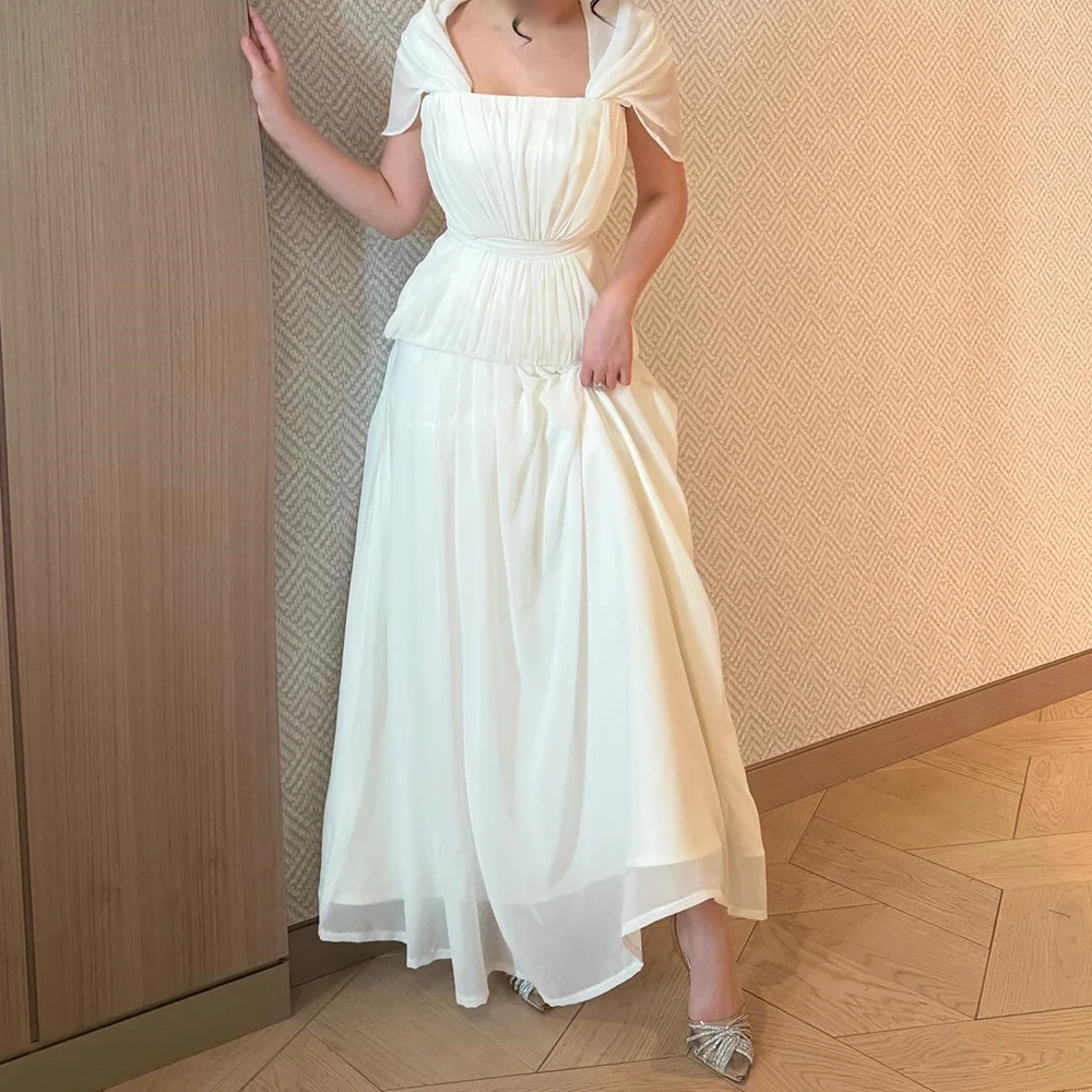 

Women's A-line Evening Dresses Ankle-length Square Collar Sleeveless Prom Gown Simple Fashion Draped Casual Customized Gowns