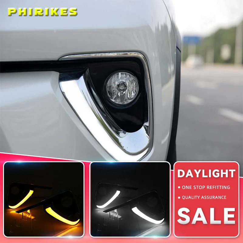 

For Toyota Fortuner 2015 2016 2017 DRL LED Daytime Running Light Daylight fog lamp cover Turn Yellow Signal