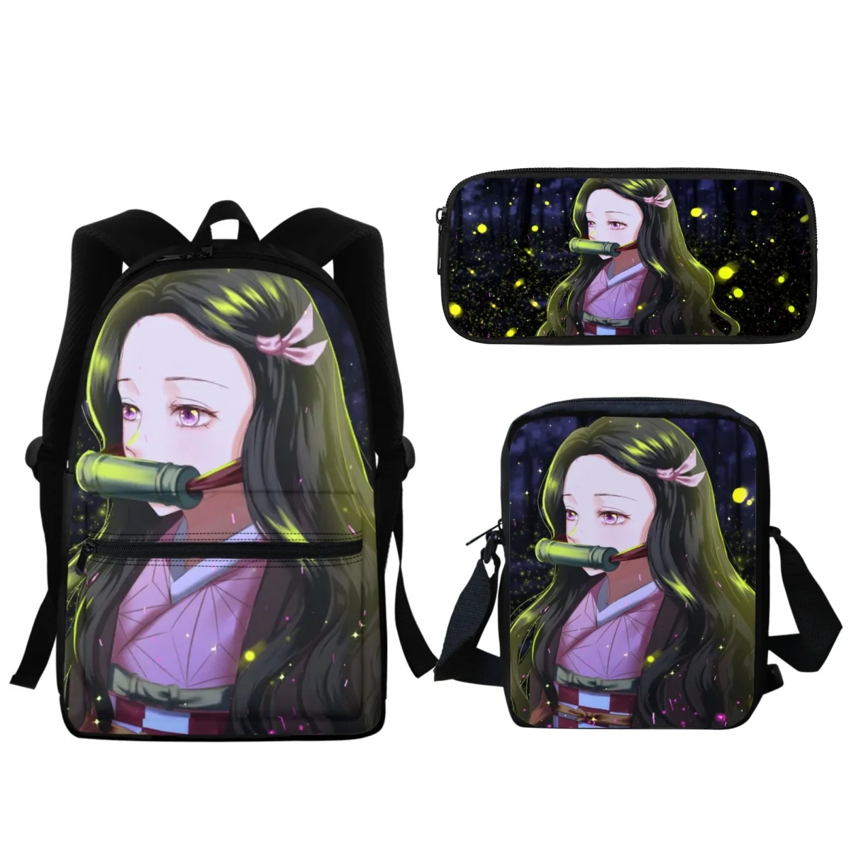 Kamado Nezuko Kawaii Girls Shoulder School Backpack Casual Large Capacity Zipper Portable Lunch Satchel Pencil Box Children Gift