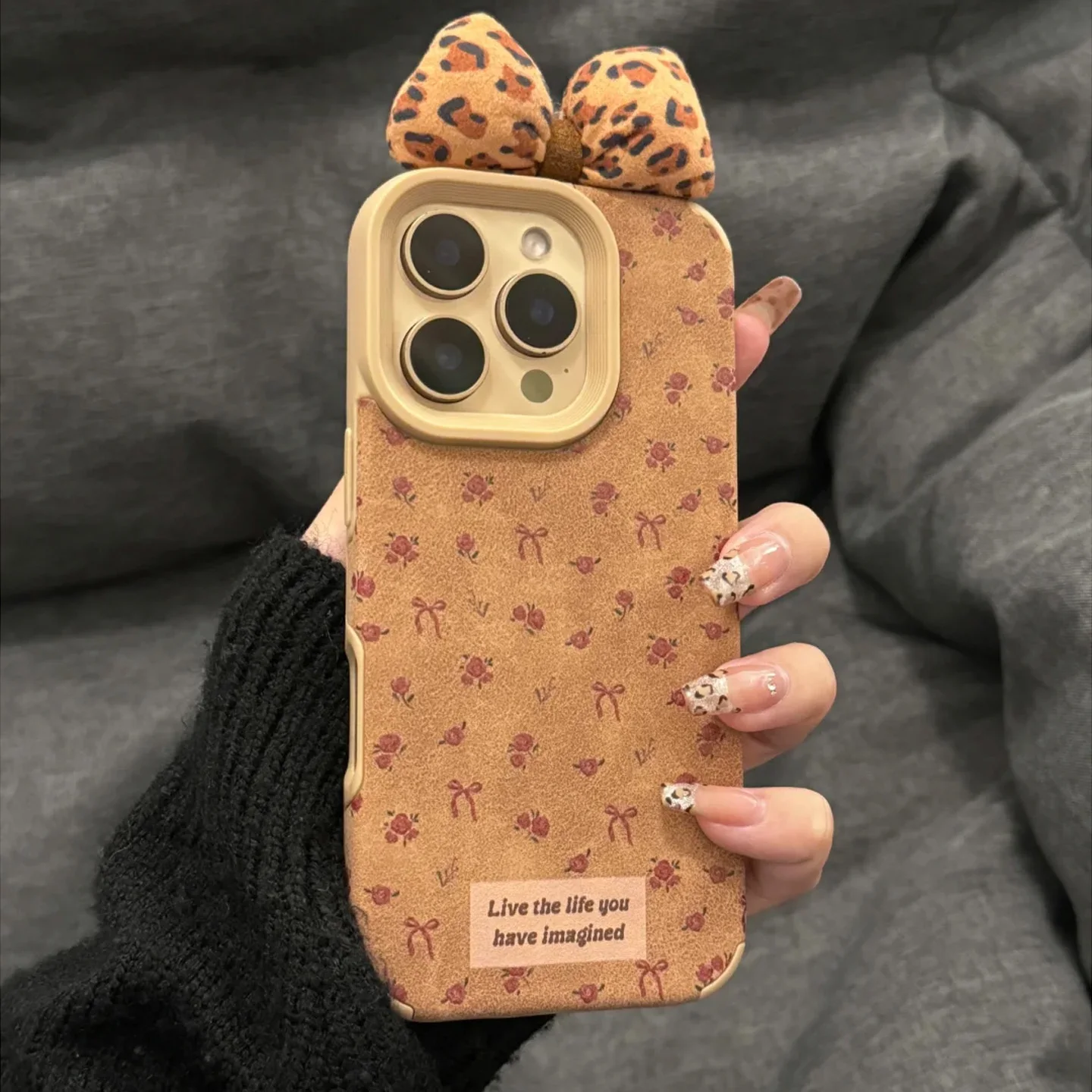 Retro Rose Leopard Print Bow Phone Case For iPhone 16 Promax 15 14 Plus 13 12 Pro Max 11 New Promotion Protective Soft Cover