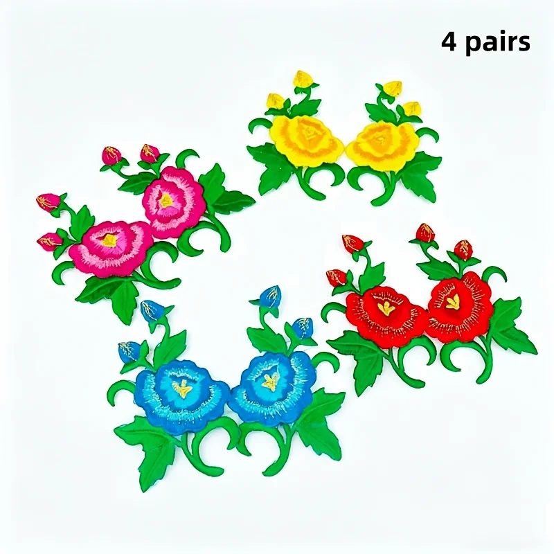 

4 sets of exquisite and adorable floral embroidery clothing accessories for DIY projects
