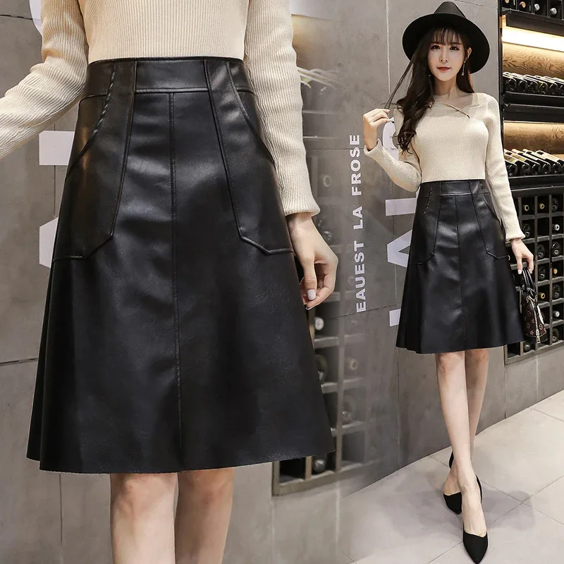 

Korean Version All Match Mid Skirt Patchwork Autumn and Winter New High Waisted A-line Skirt, Hip Hugging Long Skirt