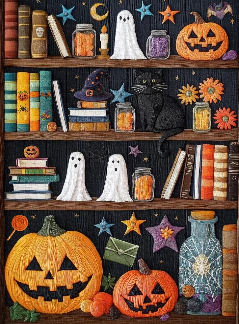 Jigsaw Puzzle 500/1000/1200/2000PCS Cute Spooky Halloween Shelves Knit Style Vintage Books And Holiday Decor Home Wall Decor
