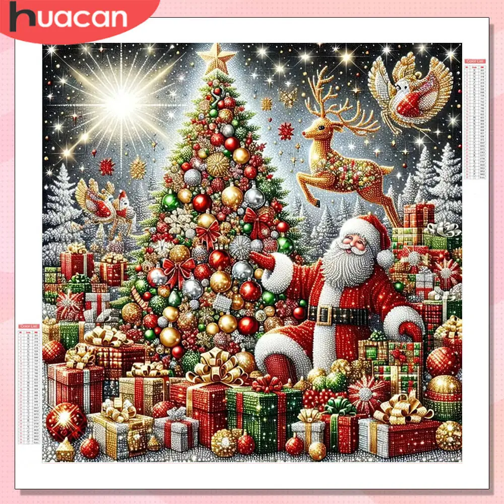 HUACAN Diamant-Gemälde, Weihnachtsmann, Landschaft, voller runder Bohrer, Heimdekoration, Diamant-Mosaik, Baum, Weihnachten