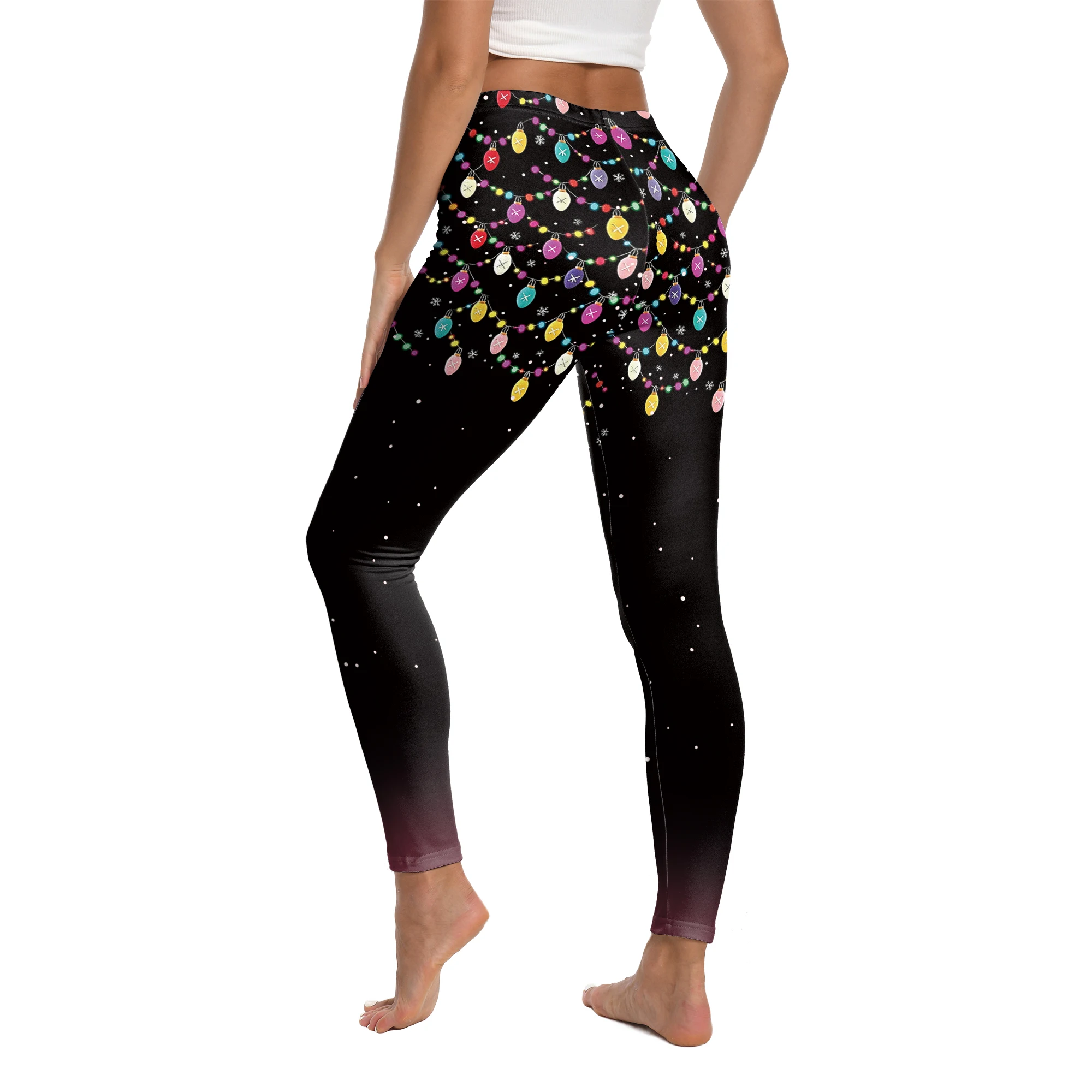 Leggings da donna Pantaloni da allenamento sportivi Lanterne colorate Pantaloni da yoga stampati Abbigliamento sportivo sexy a vita alta Leggings scozzesi natalizi