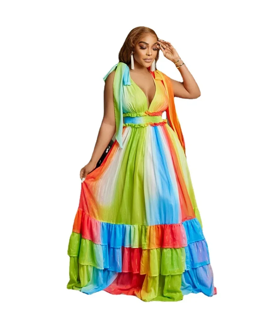 2024 African Party Evening Dresses for Women Summer Africa V-neck Sleeveless Long Dress Maxi Dress Dashiki African Dresses Women