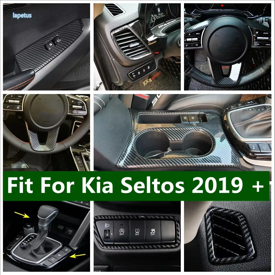 

Head Light Water Cup Holder Steering Wheel Gear Shift Box Decoration Frame Cover Trim For Kia Seltos 2019 - 2022 Car Accessories