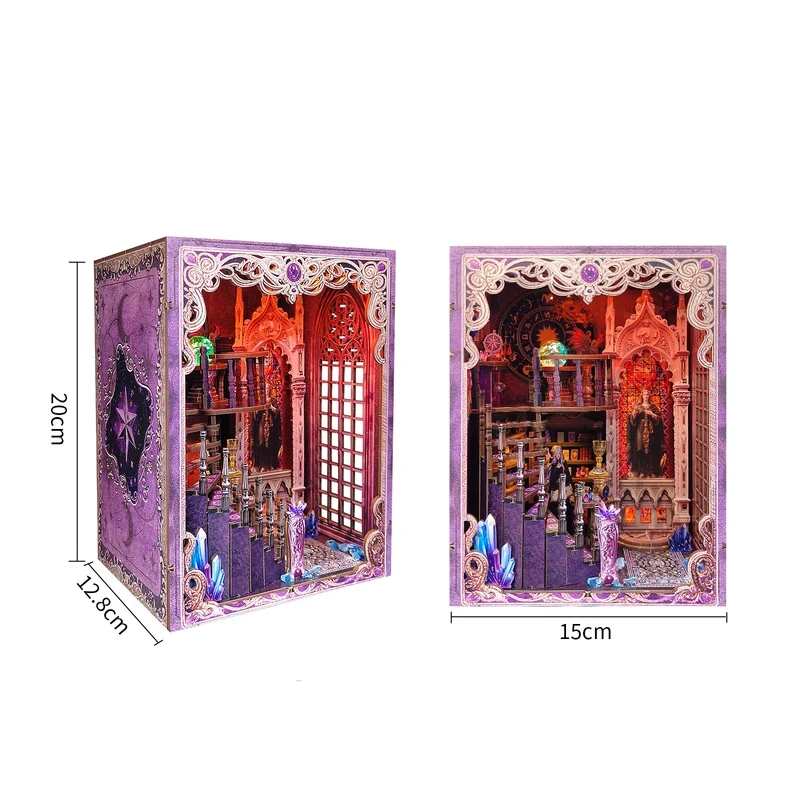 

OUZEY Wooden DIY Tarot Book Nook Kit Miniature Model Shelf Insert with LED Light Bookend as Friends Birthday Gift