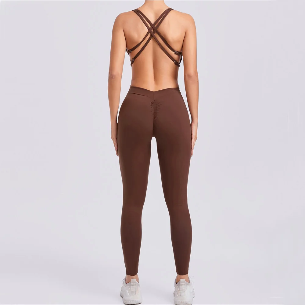 Pad Cross Back Fitness Rompers Women Bodysuits Yoga Clothing Push Up Gym One Piece Suit Women Workout Jumpsuit Female