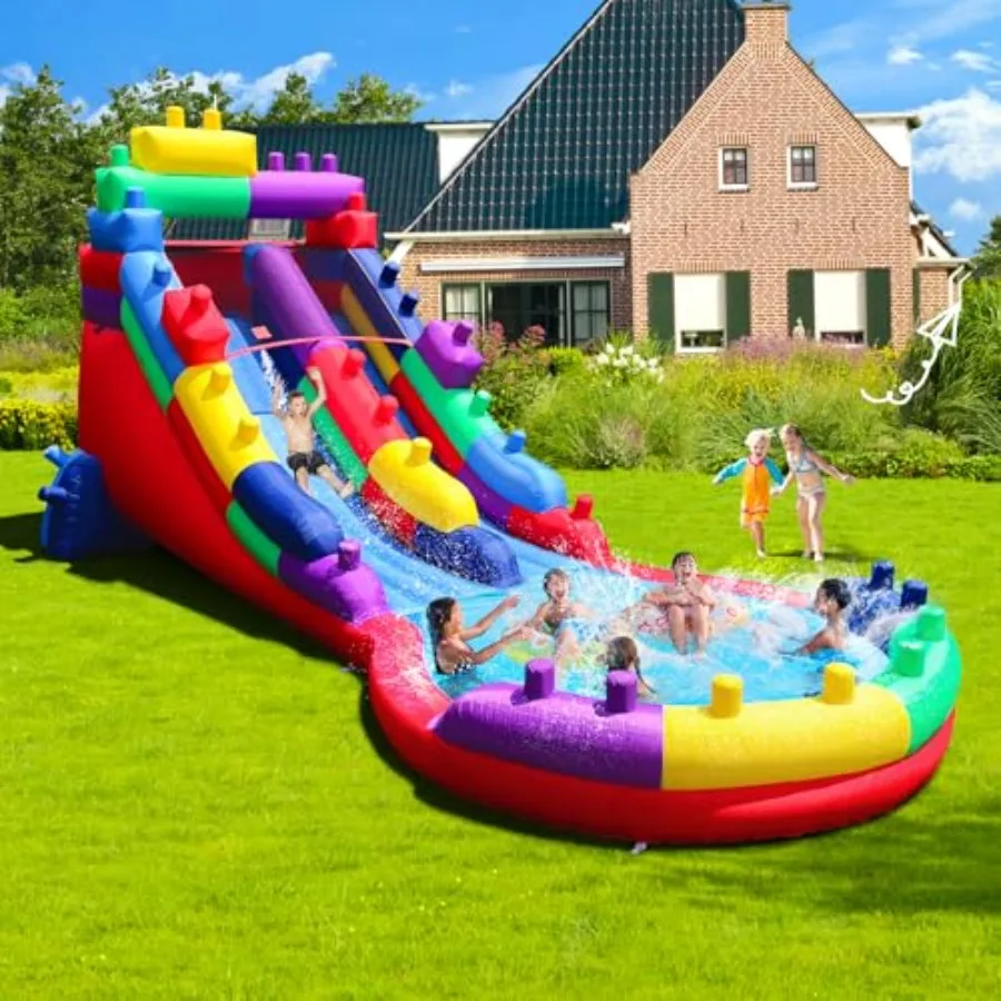 

Inflatable Water Slide for Backyard 22.47 x 9.84 x 10.83 Inch Outdoor Water Play Set with Powerful Blower Spray Water and Splas