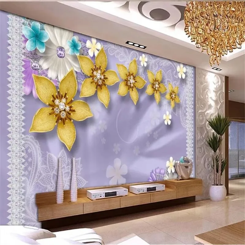 Custom Wallpaper Silk lace floral jewelry living room TV background wall 3d wall papers home decor mural papier peint