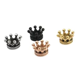 1PC Stainless Steel Crown Beads For Jewelry Making Gold Color Antique Gold Black Rhinestone 12mm x 7mm, Hole: Approx 6.1mm