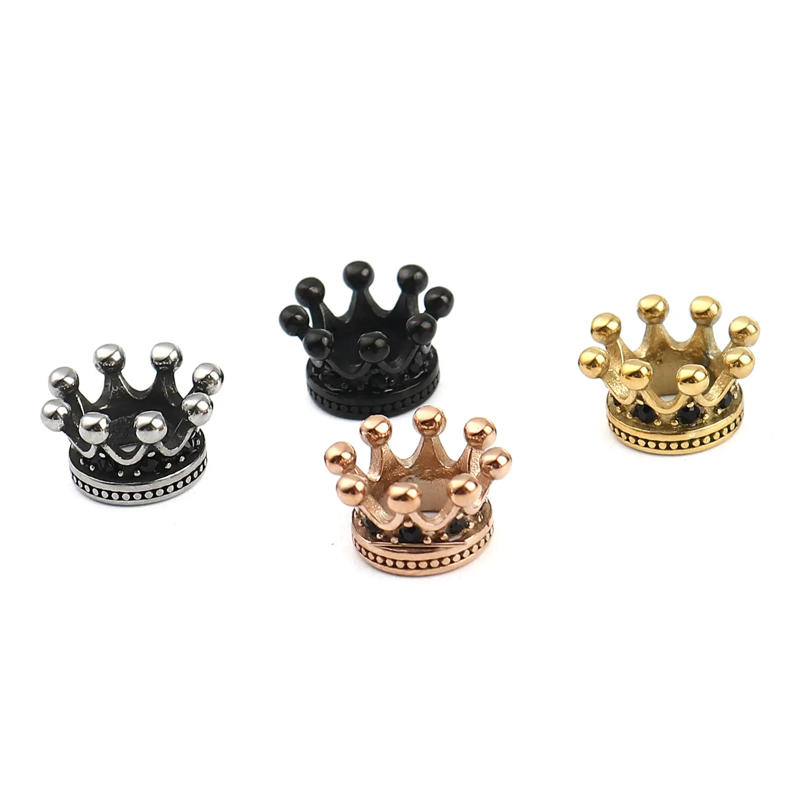 1PC Stainless Steel Crown Beads For Jewelry Making Gold Color Antique Gold Black Rhinestone 12mm x 7mm, Hole: Approx 6.1mm