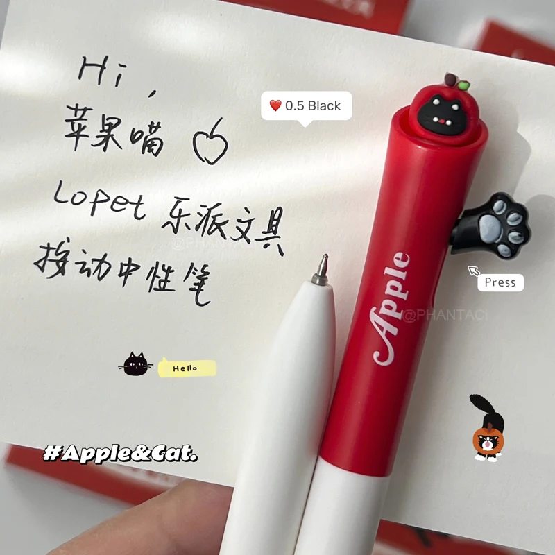 4PCS/Set Cute Apple Cat Style Gel Pen For Students Creative Cat's Paw Writing Pen 0.5mm Black Pen Office Supplies New