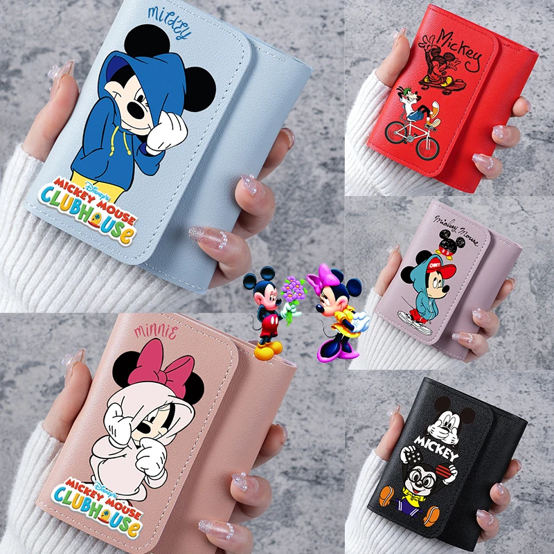 

Disney Mickey Mouse Short Wallet Cartoon Card Holder Girl Mini Fashion Coin Purse Anime Key Compartment Storage Purse Clutch Bag