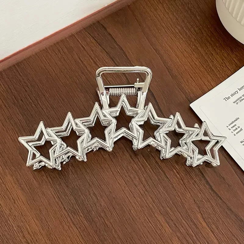 Silver Y2K Star Pentagram Heart Hair Claws Sweet Cool Girls Charm Trend Hair Clip per le donne estetica Y2k accessori per capelli