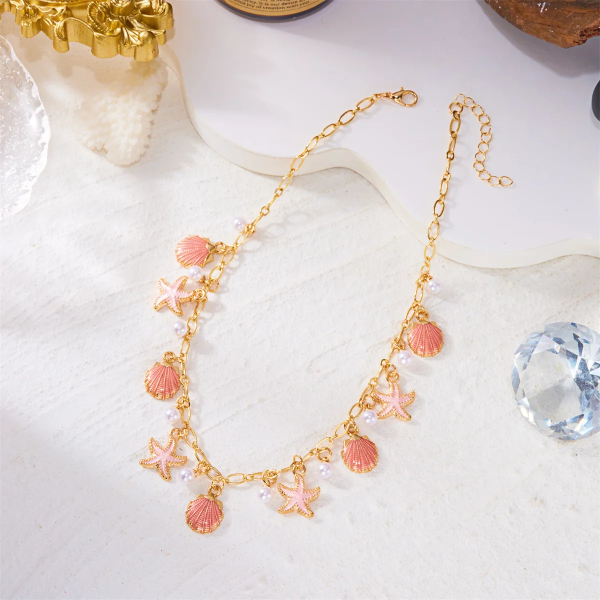 Y2K Einzigartige Meeres-Themen-Halskette für Frauen Boho Rosa Emaille Seestern Jakobsmuschel Anhänger Choker Halskette Ästhetischer Sommerschmuck – Detail 5