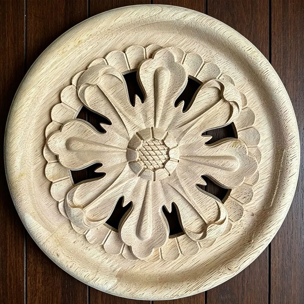 

Unique Natural Wood Carved Onlay Floral Wooden Figurines Crafts Corner Appliques Frame Door Furniture Decorative Wood Carving