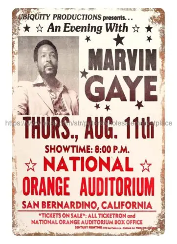 1977 Marvin Gaye National Orange Auditorium Concert Poster metal tin sign