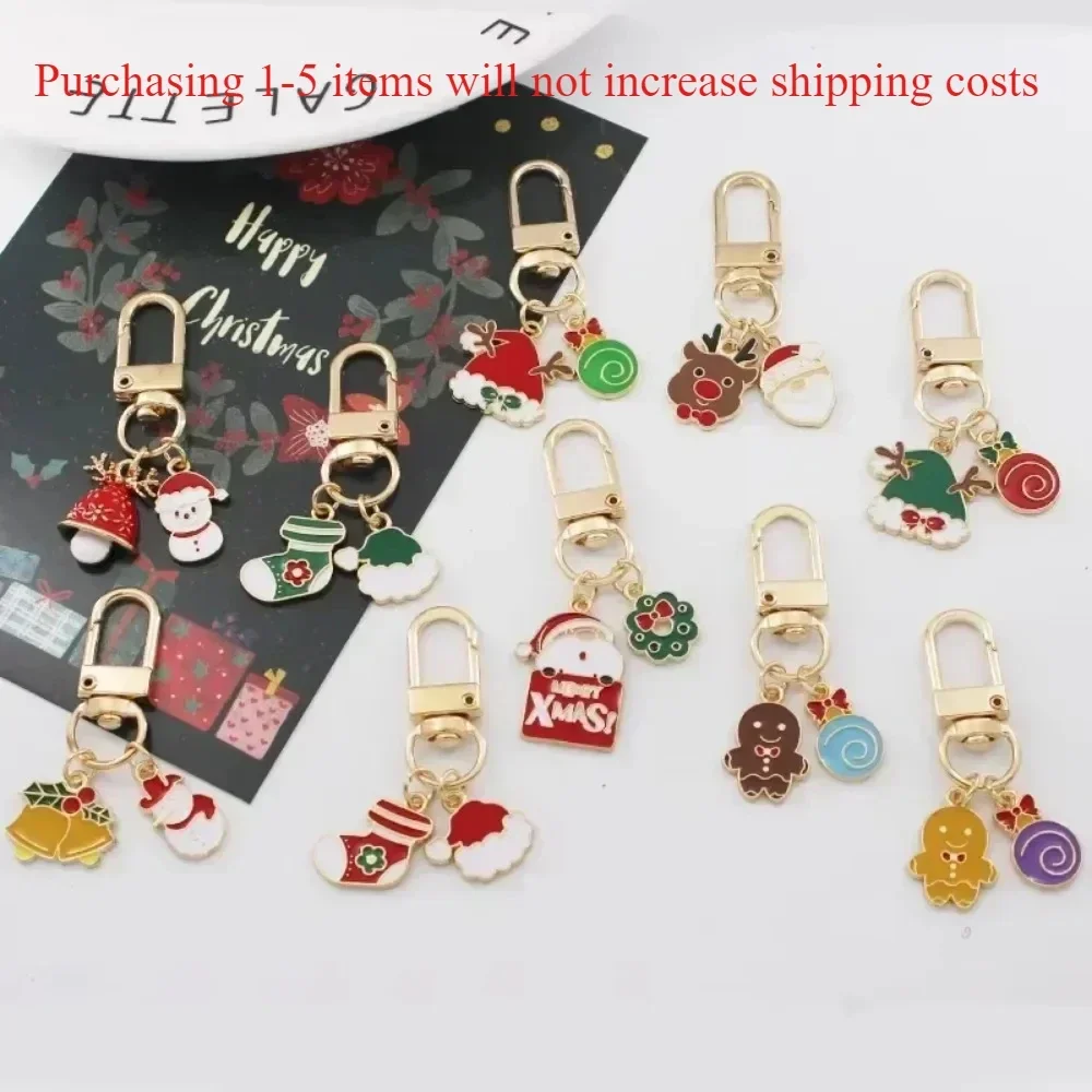 Christmas Keychain Cute Christmas Dress Up Tree The Elderly Small Bell Snowflake Hang Bag Pendant Key Chain Metal Keyring Gift