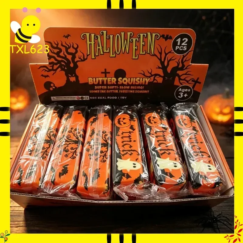 新商品-12個入り-フルケース-ハロウィンバタースティック-スクイッシーおもちゃ、ゆっくりと戻るストレス解消フィジェット減圧感覚玩具-卸売