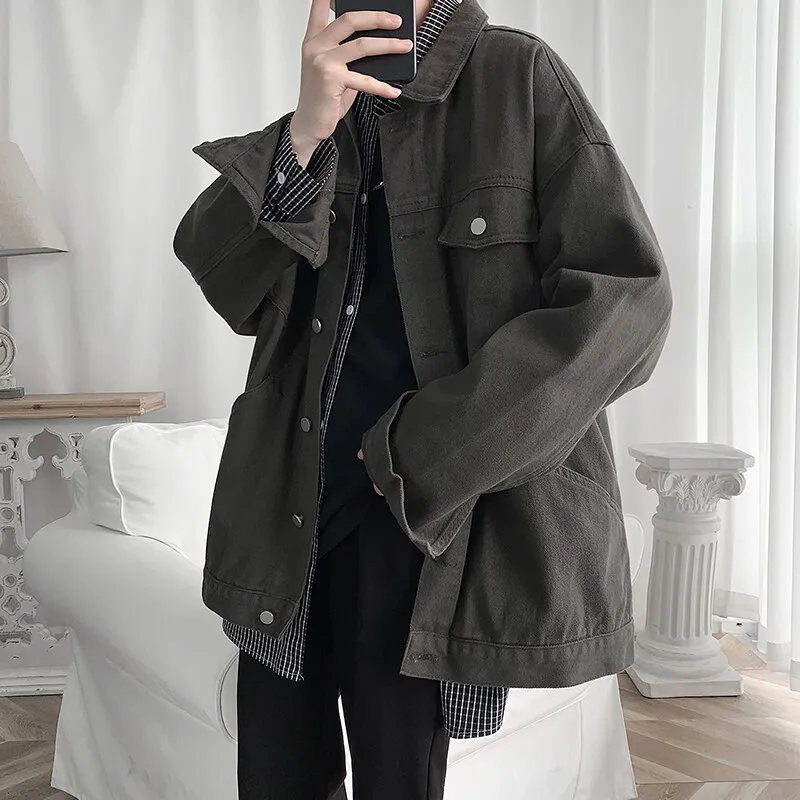

2025 New Spring Autumn Men's Denim Jackets Casual Streetwear Outerwear Solid Color Single Breasted Turn Down Collar Denim Jacket