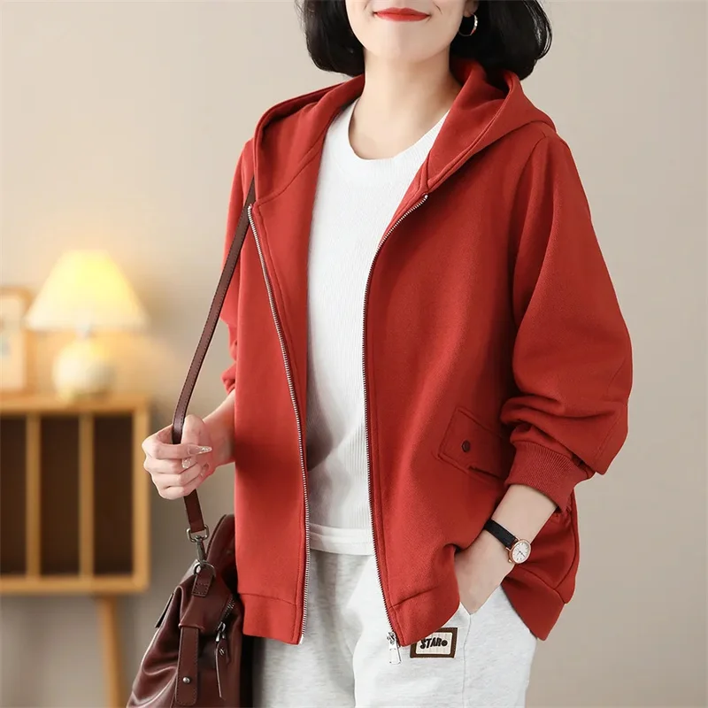 Korean Women Hooded Cardigan Sweatshirt Jacket Autumn Ladies Long Sleeves Hoodies Coat 2024 Female Loose Sweatershirts Outwear