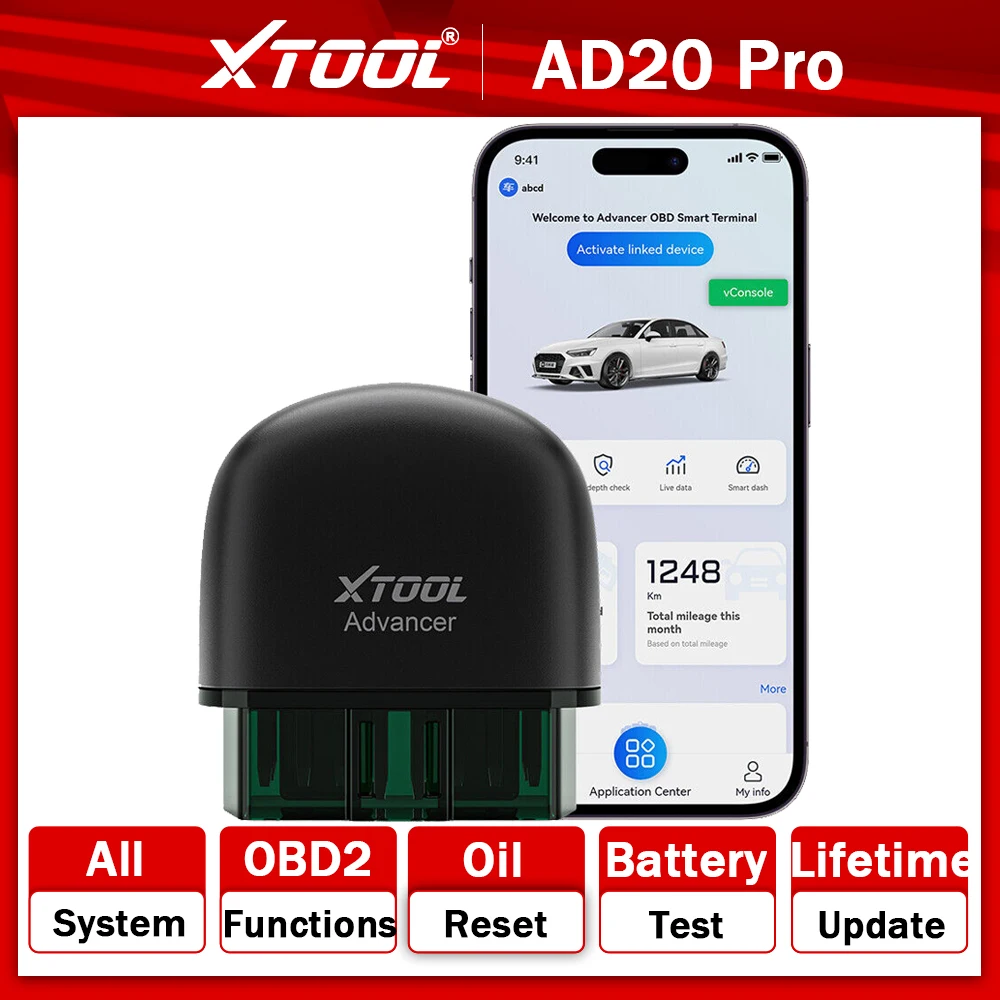 XTOOL AD20 PRO OBD2 Scanner Wireless BT Car Diagnostic Tool with All System Scan Code Reader Clear Oil Reset for iPhone Android