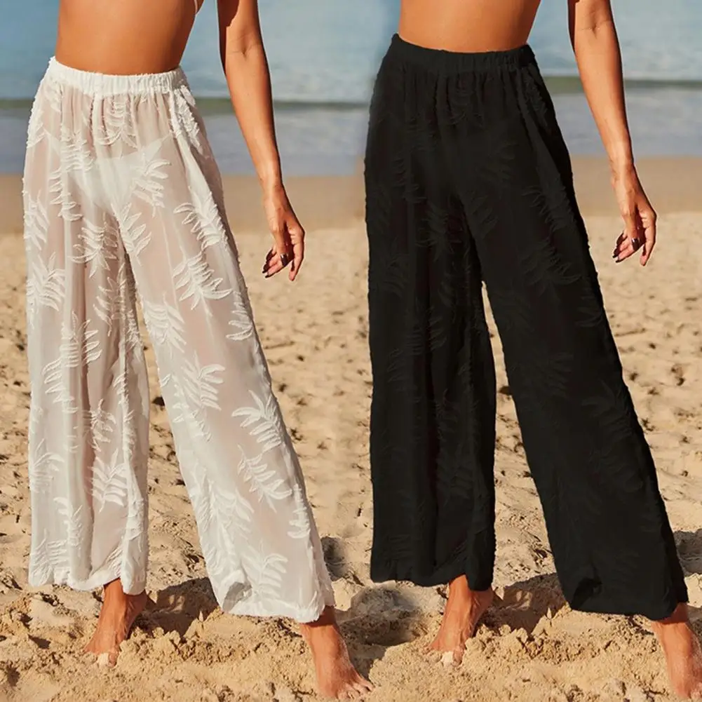 

New Sexy Lace See Through Long Pants Elegant Women s Clothing Straight Trousers Casual High Waist Pantalones De Mujer