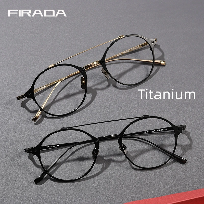 

FIRADA Luxury Fashion Eyewear Women Retro Round Double Beam Titanium Eyeglasses Optical Prescription Glasses Frame For Men 30KJ