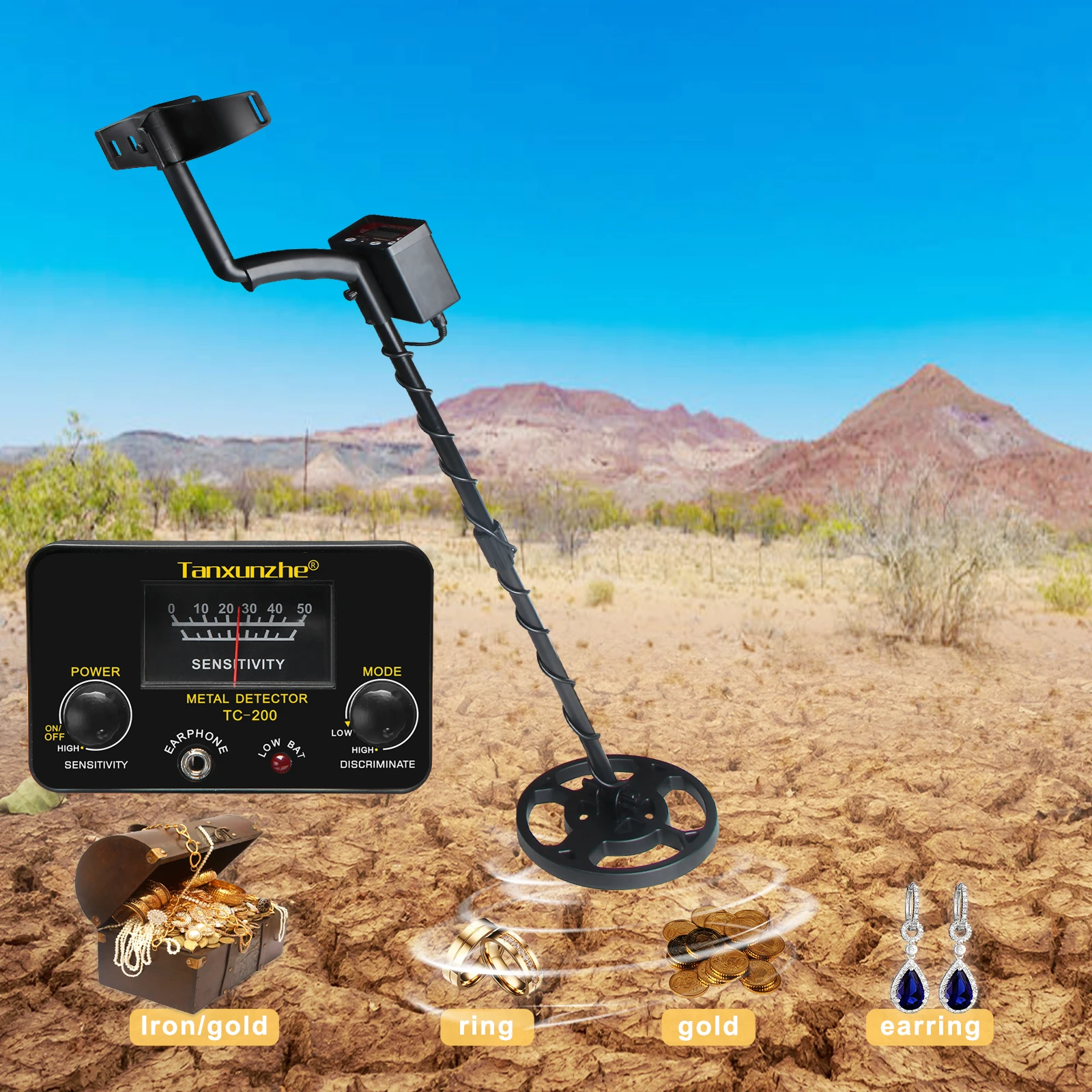 Metal Detector Underground depth Detector Adjustable Tracker Metal Detector Treasure Hunter Gold Digger accurate locating TC-200