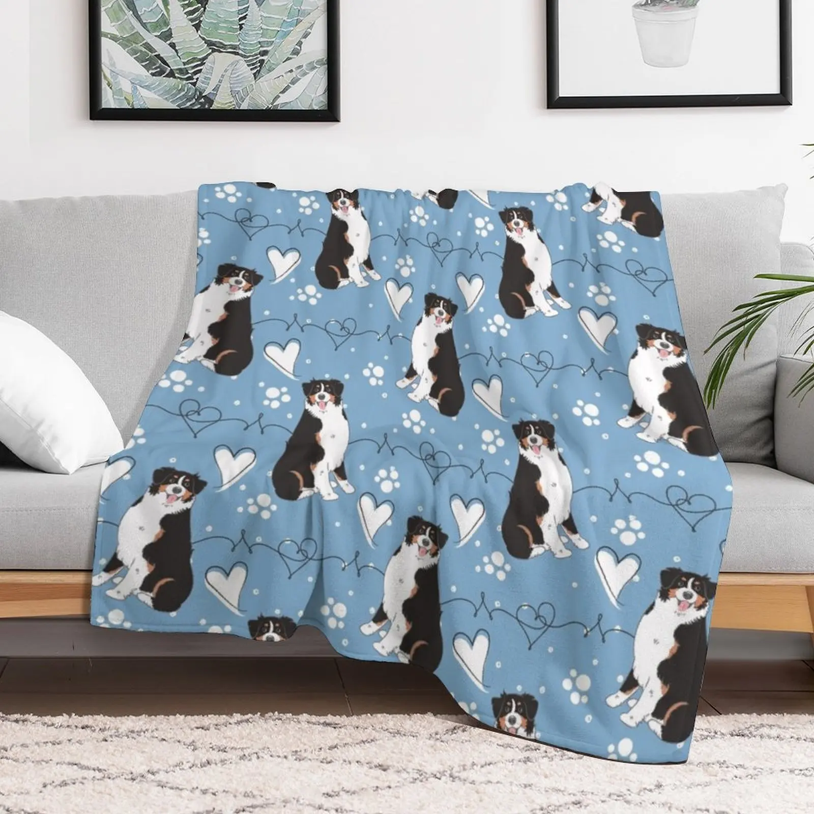 LOVE Black Tricolor Australian Shepherd Throw Blanket Luxurious Soft Fuzzy Blanket for Sofa Bed