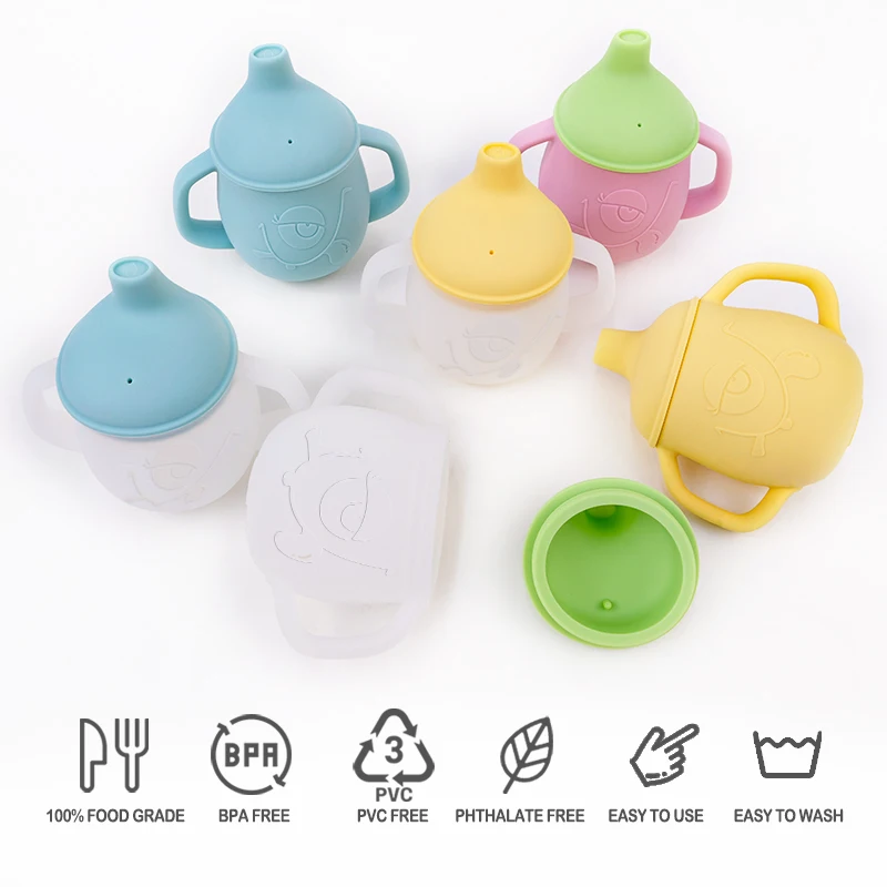 Gobelet à poignée portable pour bébé, vaisselle en silicone, bouteille d\'eau pour enfants, tasse à boire pour bébé, apprentissage du nouveau-né