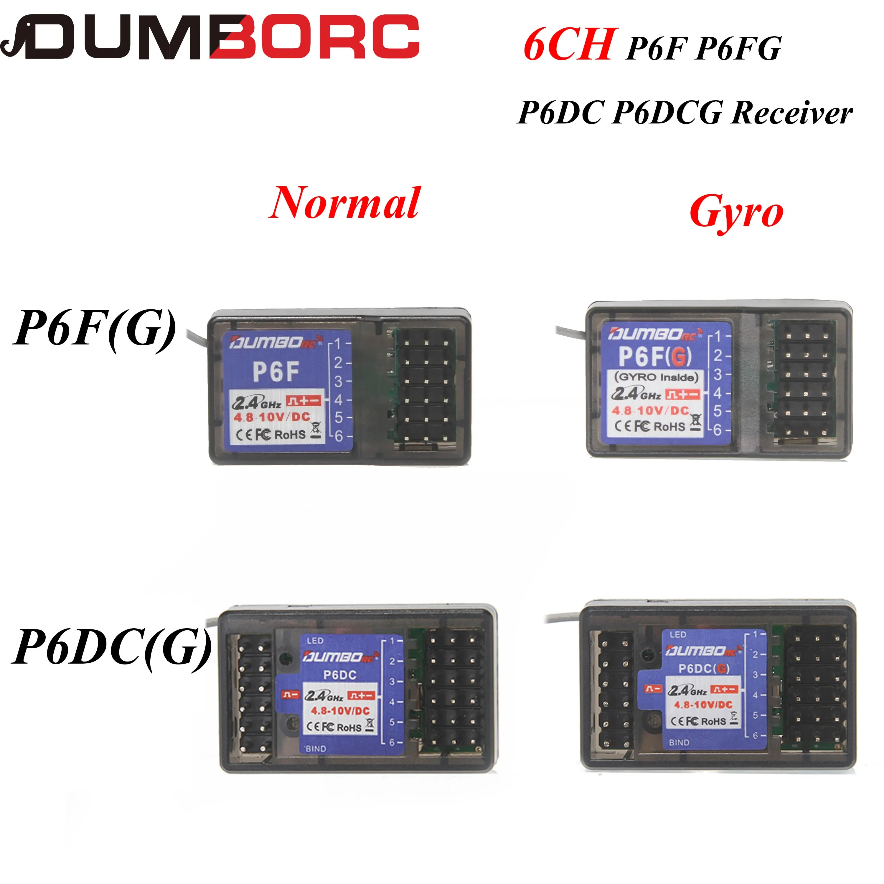 DUMBORC P6F P6FG X6DC X6DCG Giroscópio Receptor para X6 X5 X4 2.4Ghz 6CH Transmissor 1/10 1/8 RC Modelo Carro Crawler Barco Axial SCX10 D90