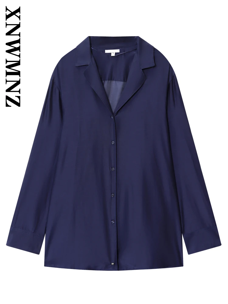 

XNWMNZ 2025 Autumn Woman Commuting Simple Long Sleeve Shirt Casual Fashion Spring Lady Turn-down Collar Chic Long Sleeve Top