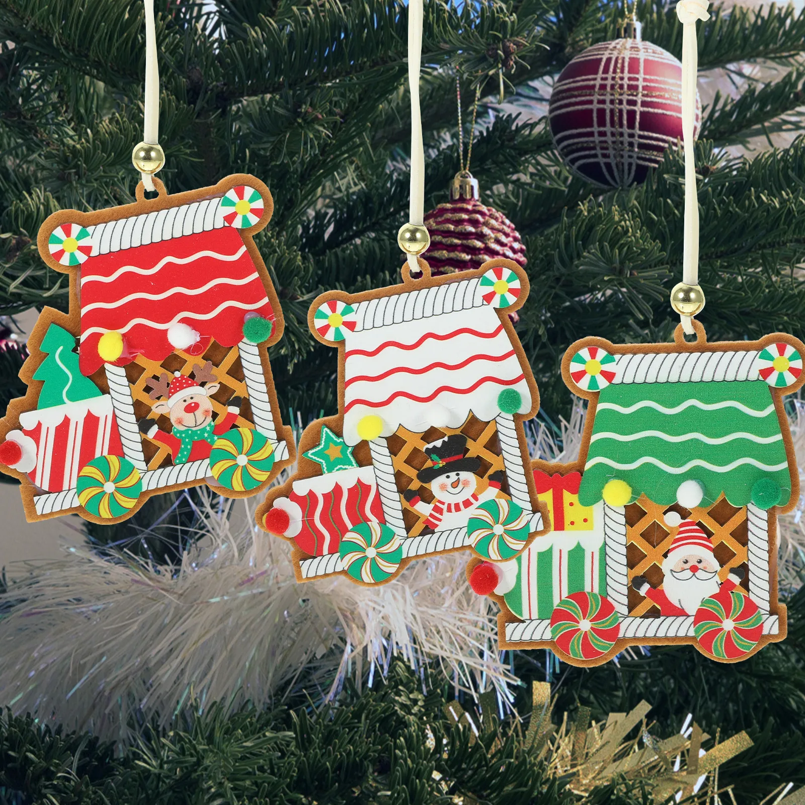 

3 Pcs Wooden House Pendants Home Decor Cute Ornaments Hanging Small Model Elder