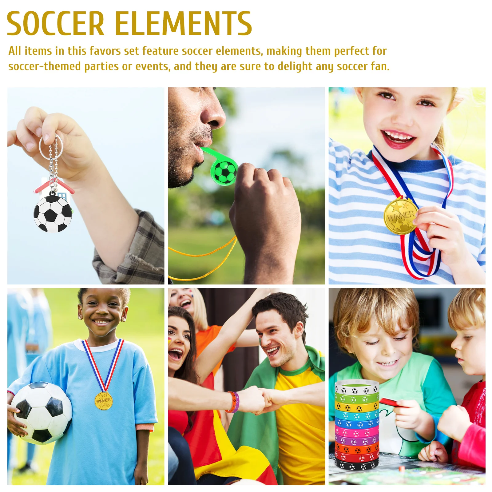 

1Set Soccer Party Favors Rich Accessories Keychains Wristbands Stickers Medals Compact Size Sports Party Supplies Soccer Theme