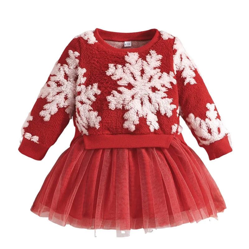 Baby Girl Tulle Dress Long Sleeve Round Neck Patchwork Party Dress Toddler Sweatshirt Dress