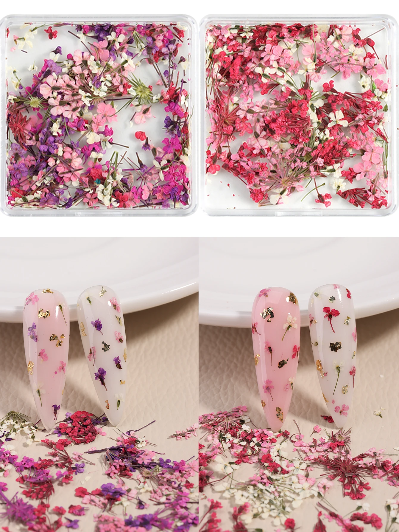 Gemischte Bunte Natürliche Blumen Nagelkunst-Charms Klein-Blau Gelb Rot Fünfblättrige Blume Natürliche Florale Maniküre-Accessoires