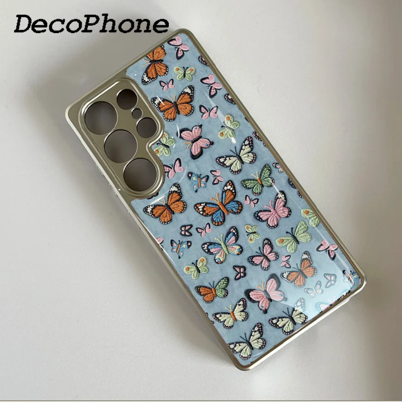 Gestickte bunte Schmetterlinge Epoxy-Handyhülle Sturzsicher FÜR Samsung Galaxy 23/24/25/26 Plus FE ULTRA EDGE