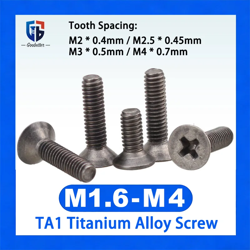 

TA1 Titanium Alloy Cross Slot Countersunk Head Screws M1.6 M2 M2.5 M3 M4 Flat Head Titanium Bolts Corrosion Resistant Fasteners