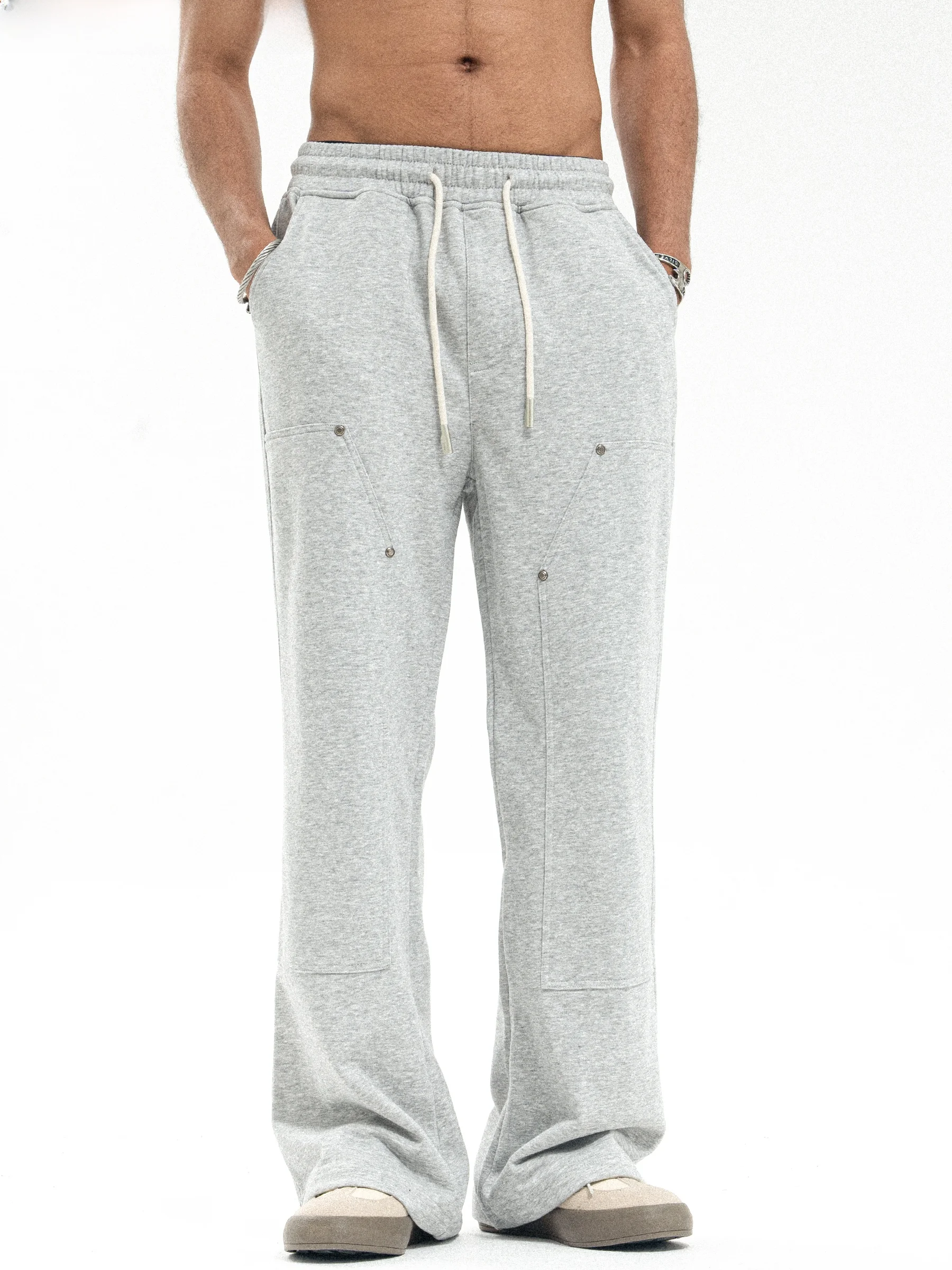 Onesevenine Heavyweight Loop Cotton Flared Casual Sweatpants Elastic Waist for Men And Women Spring Autumn Sports Long Trousers