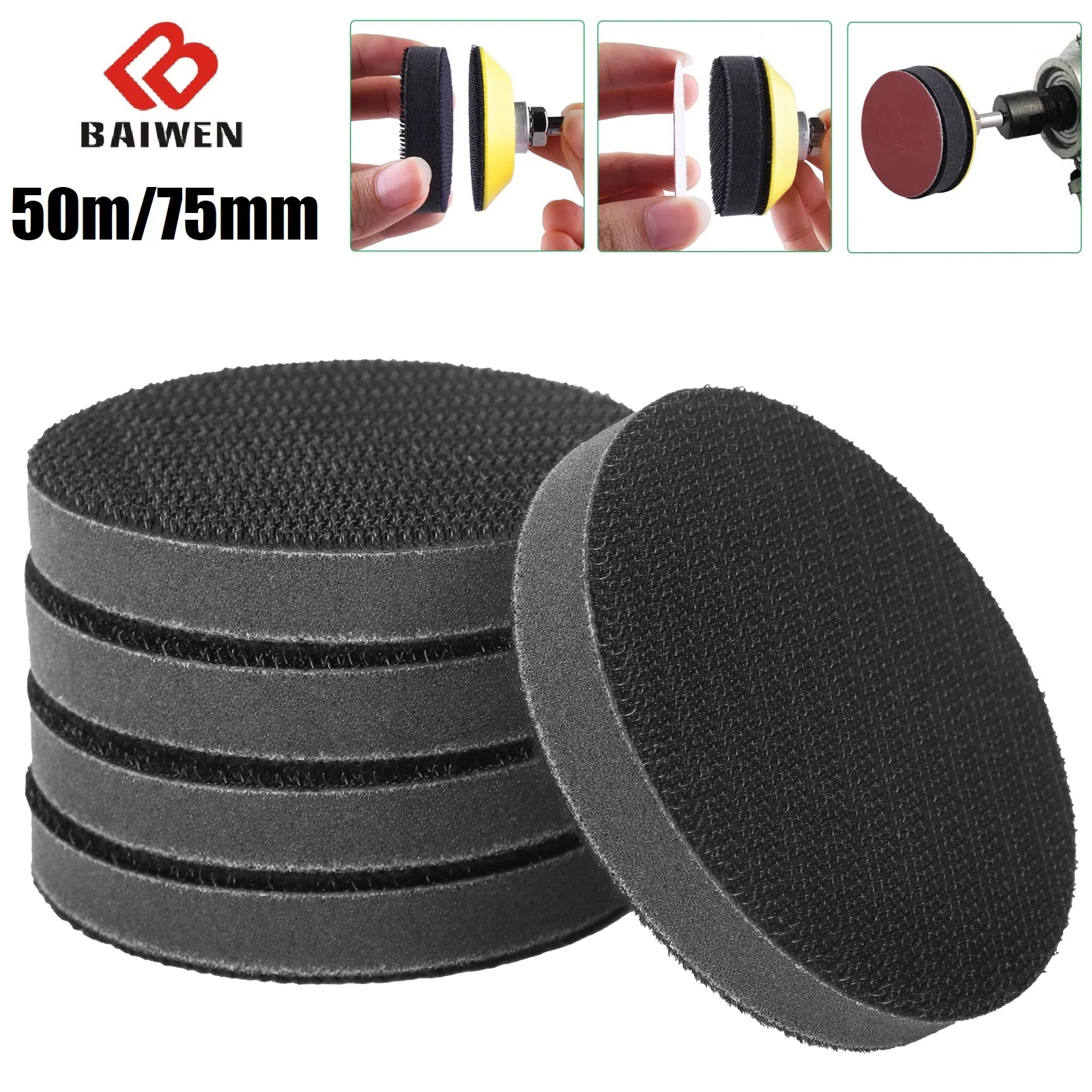 

5pcs 2inch/3inch Soft Density Interface Pads Sponge Cushion Buffer Backing Pads 50mm 75mm Hook and loop Face Sanding Discs